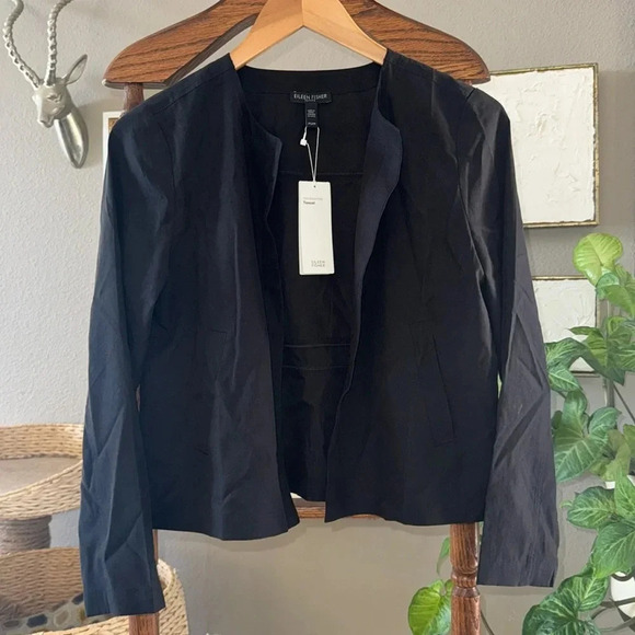 Eileen fisher Sandwashed Tencel Round Neck Jacket silk black NWT size small - Picture 5 of 16